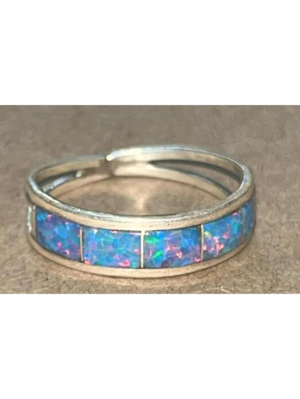 Native American Zuni handmade cluster opal sterling silver inlay ring size 7.5